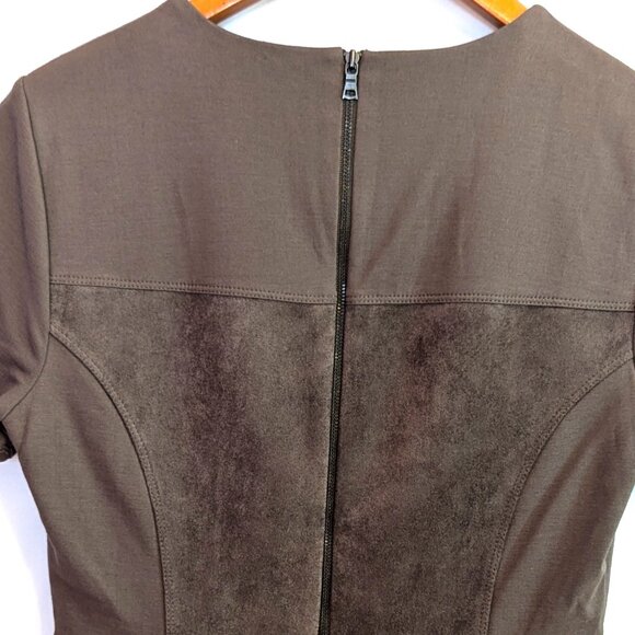 BCBGMAXAZRIA | Brown Denna Faux Suede Corset Style Peplum Top Brown | Size Small - Picture 7 of 11